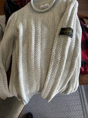 Stone Island Off-White Cable Knit Crew Sweater